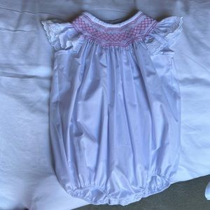 The Beaufort Bonnet Company pink and white smocked bubble